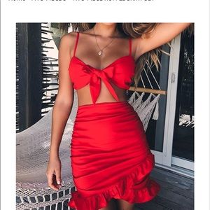 Red two piece ruffle